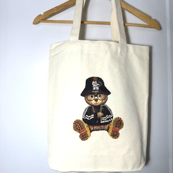 NWOT - Cute Teddy Bear in Blue Jacket Canvas Tote Bag - Picture 3 of 3